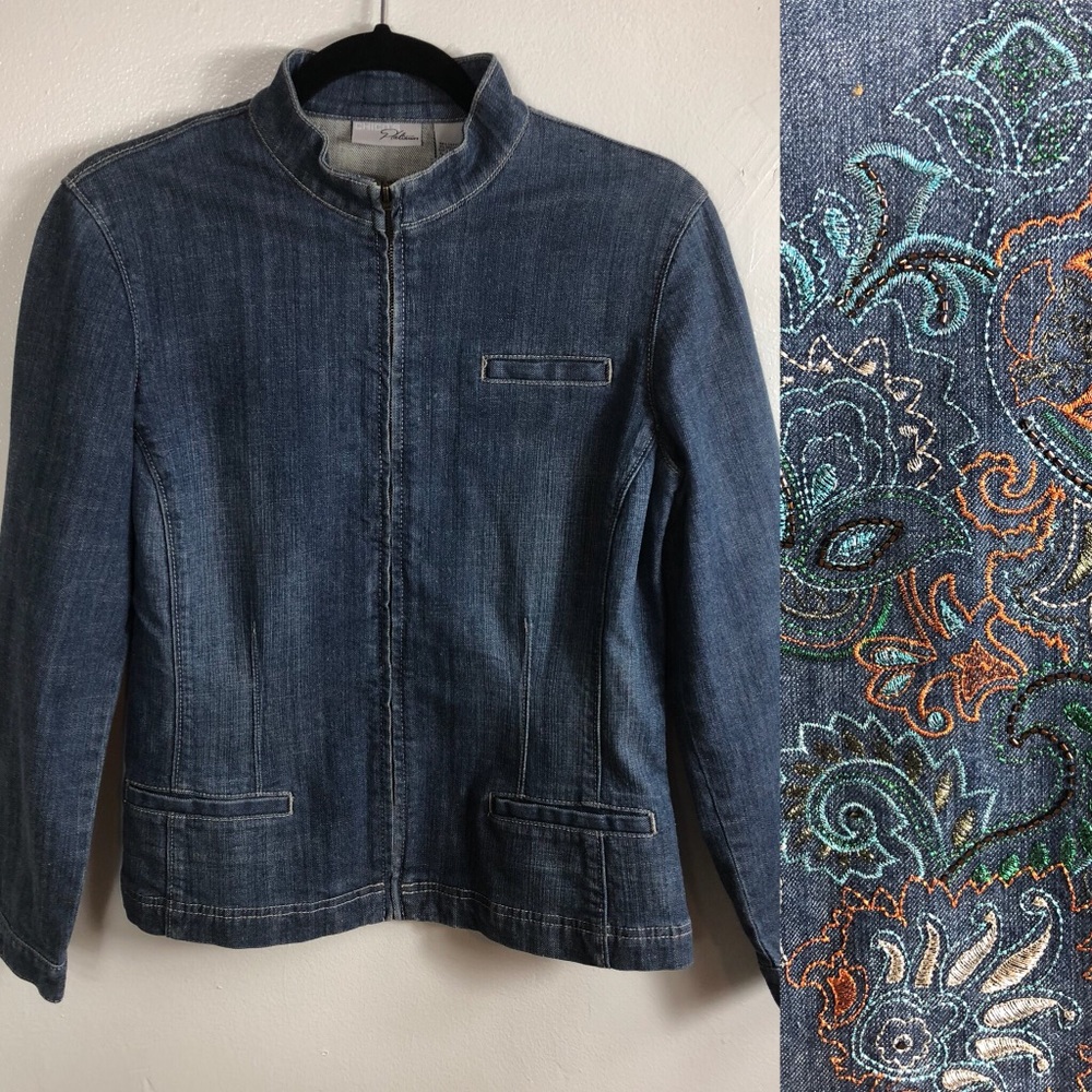 Chico’s platinum denim embroidered jean jacket